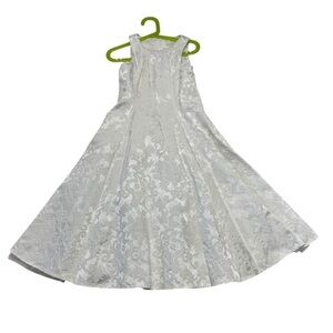 Jessica McClintock girls white wedding party dress floral scroll tulle size 7